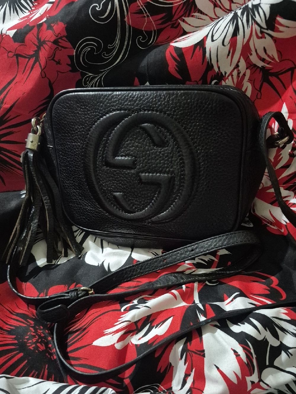 Gucci Black Pebbled Leather Crossbody with Tassel